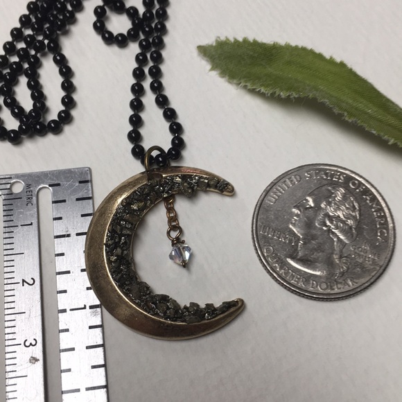 NEW Gold druzy moon necklace Swarovski crystal 18” - Picture 5 of 9